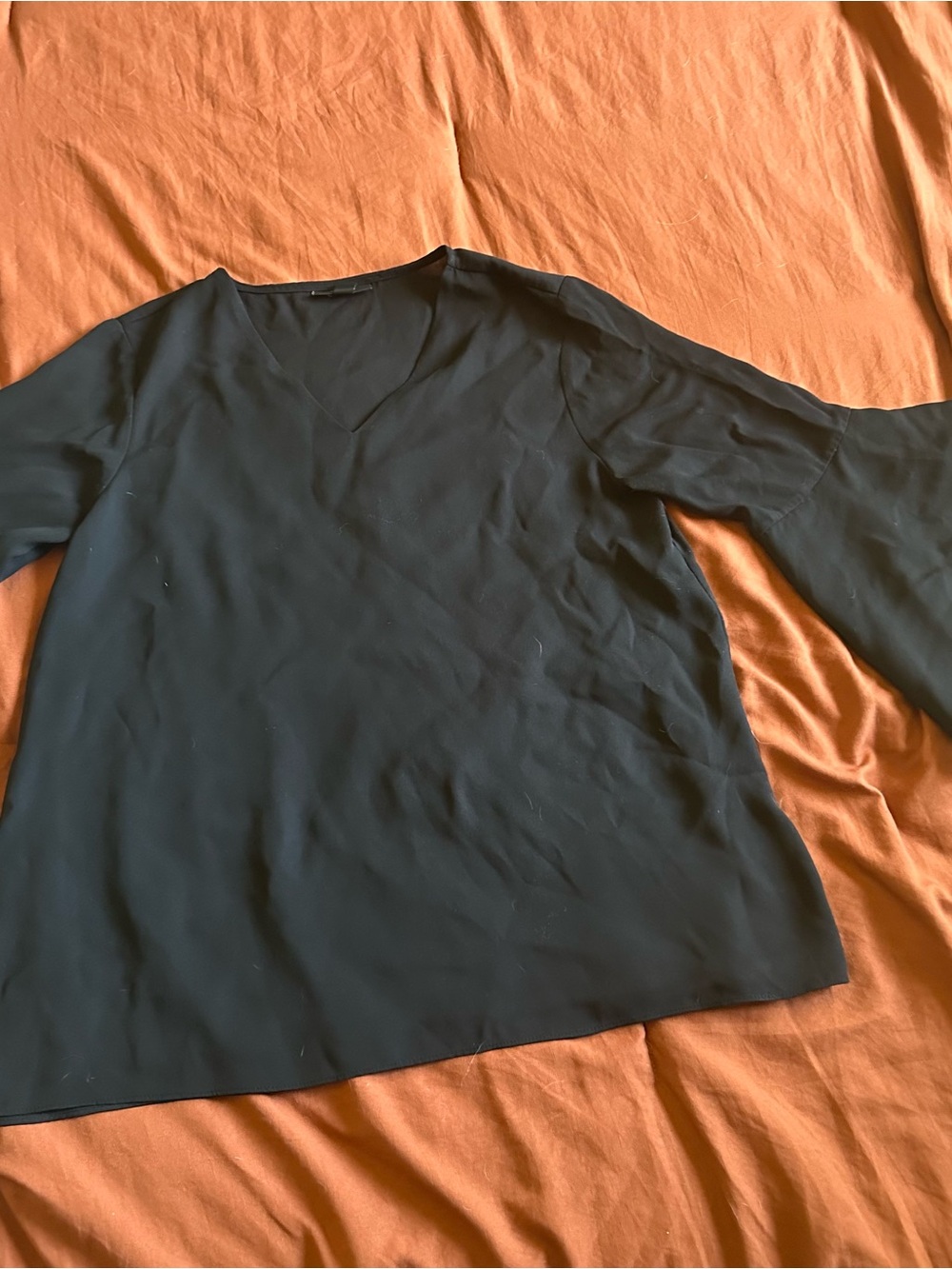 Alfani Black Blouse with V-Neck Trim, Bell Sleeve, 10